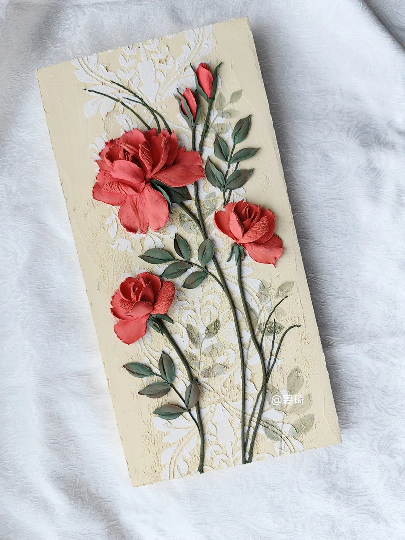 浮雕刮刀画红玫瑰40×20厘米（纯手工作品不支持7天无理由退换）
