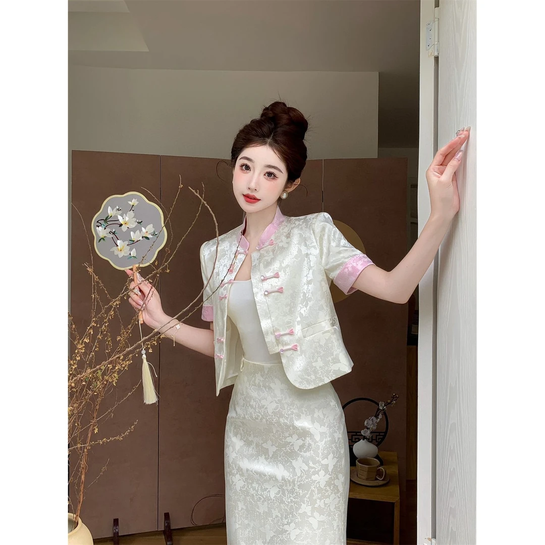 哥弟阿玛施正品哥弟阿玛施正新中式中国风气质提花短袖盘扣上衣夏