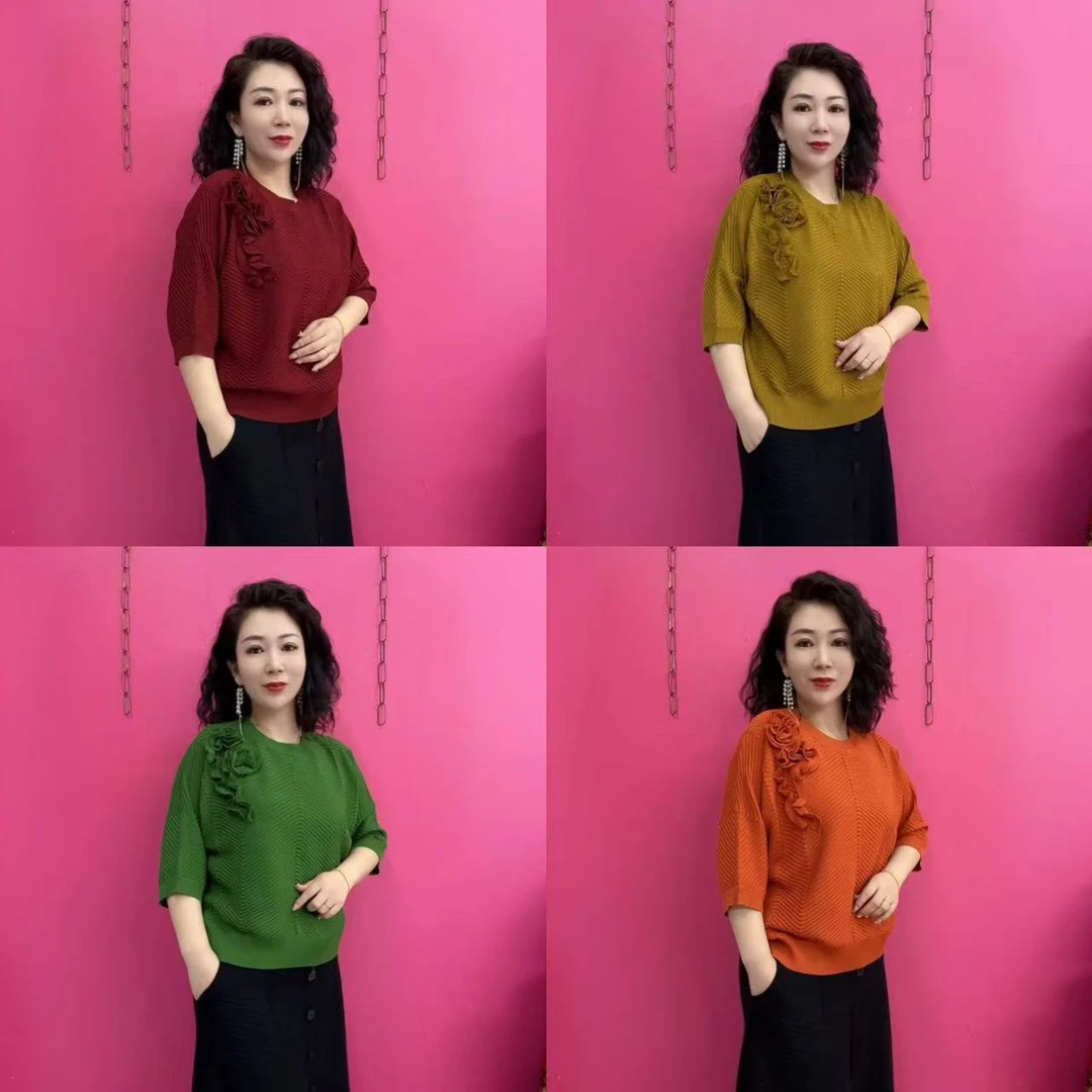 880款两朵玫瑰花分袖焦麻针织衫