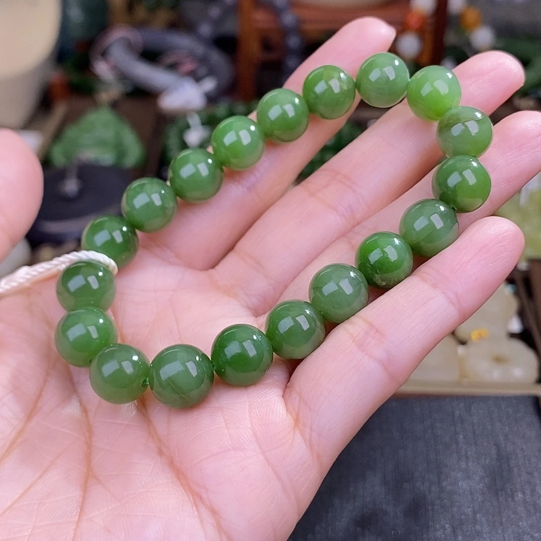 和田玉碧玉手链约10MM清货价未镶嵌