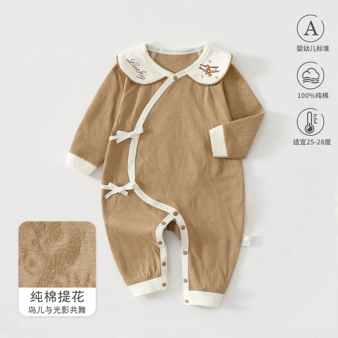 新生儿连体衣春秋A类纯棉护肚和尚服男女宝宝哈衣爬服婴儿衣服LQ