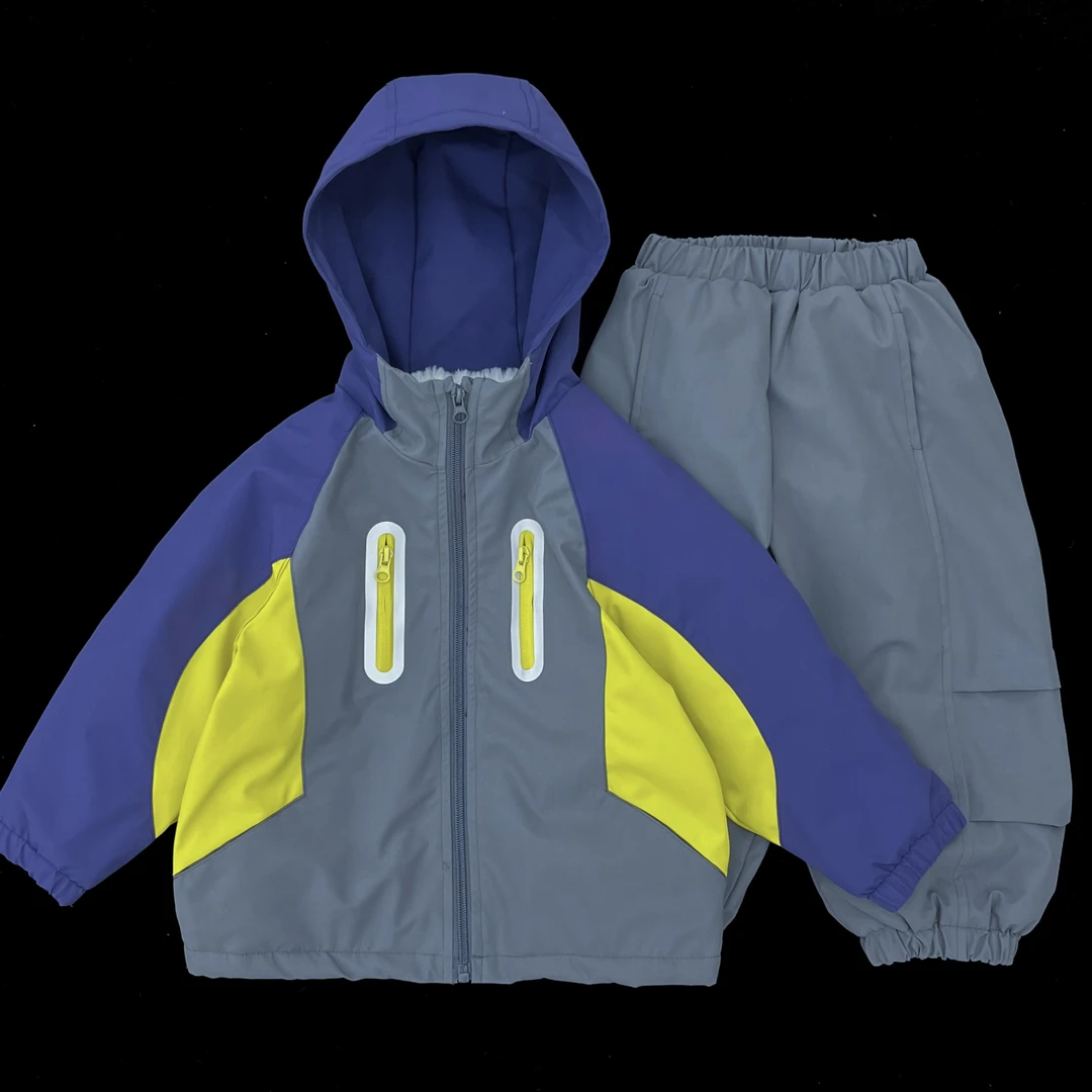 【小蛋壳】【现货】秋冬儿童新品时运动尚潮流配色拼接拉链冲锋套装8