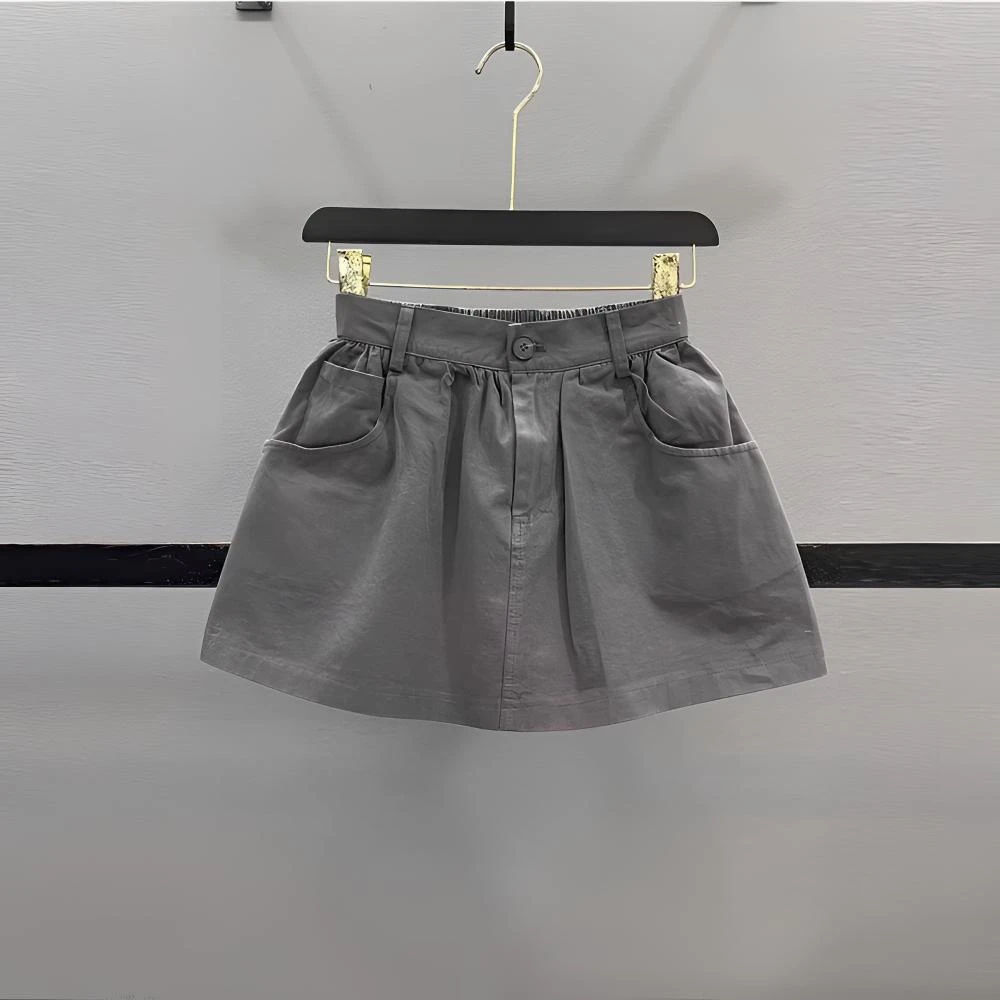 复古辣妹洗水棉休闲短裙女2025夏季防走光高腰显瘦A字蓬蓬半身裙