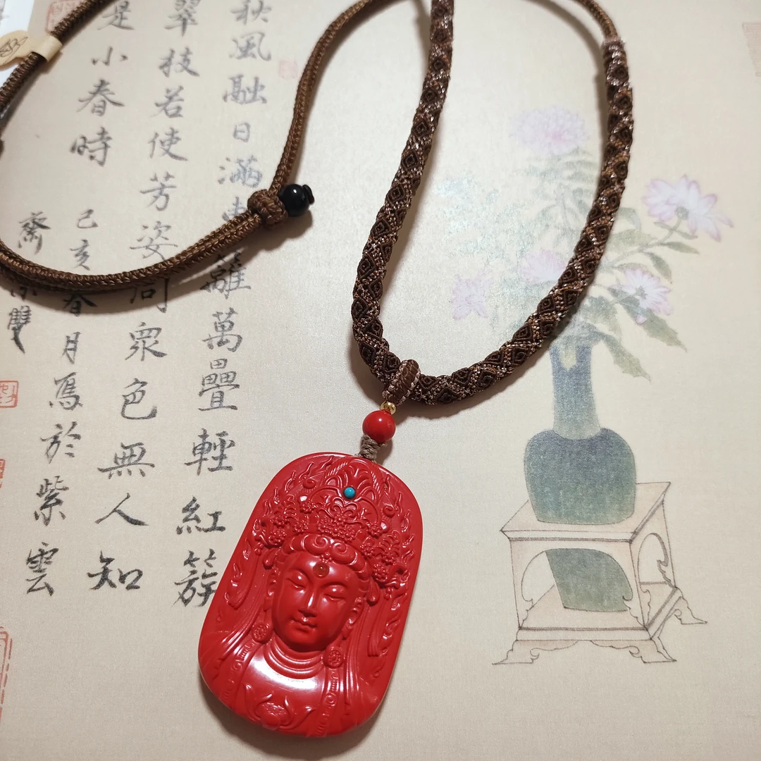含辰砂工艺品高含量保真朱砂观音纯手工精编项链