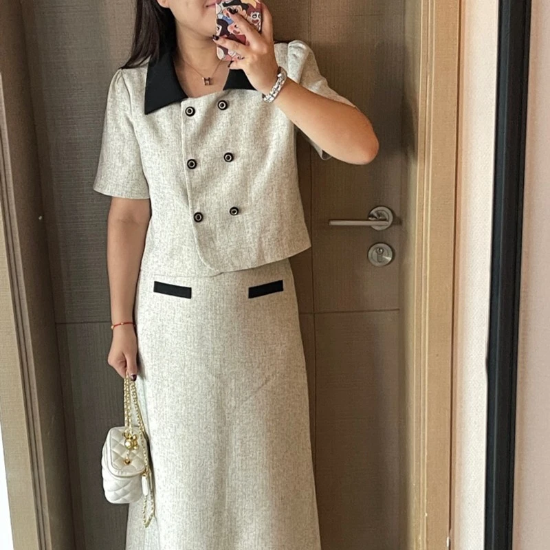 迪迪大码女装2023夏季小香风显瘦时尚套装两件套YYZ155
