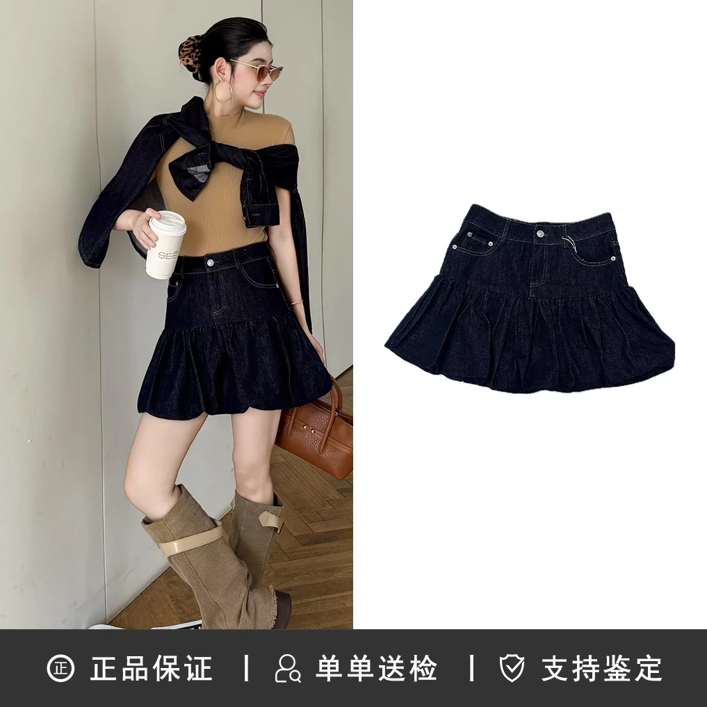 SHANEIR复古减龄系带短款牛仔半裙 女款 蓝色牛仔短裙