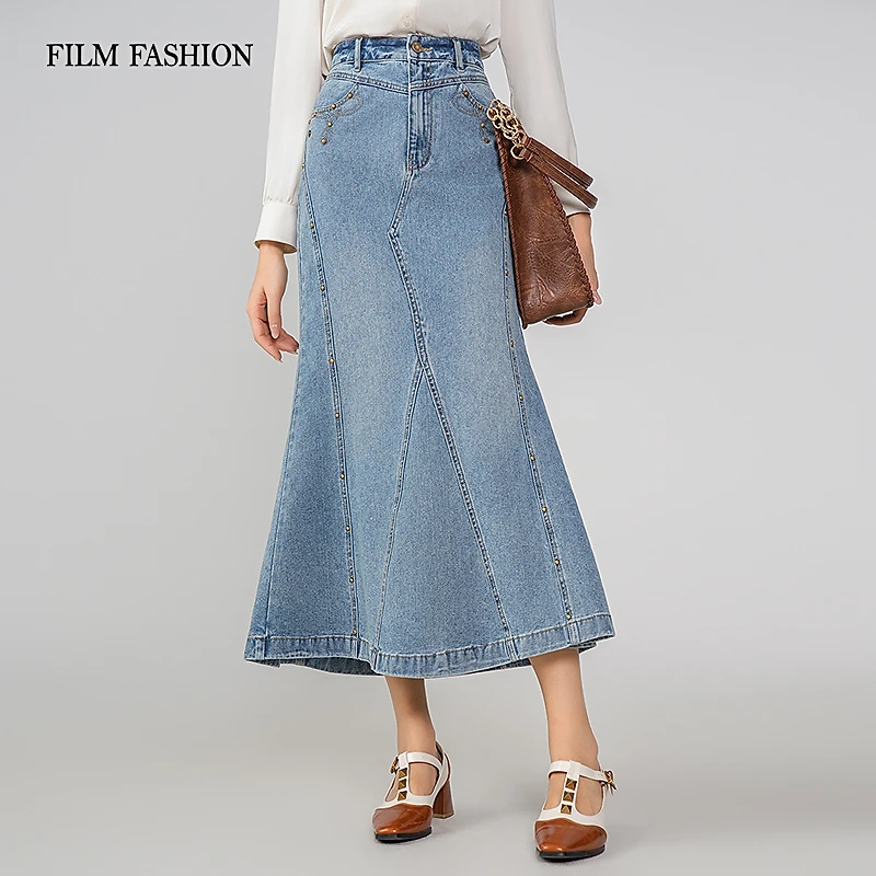 一电影一时装早秋鱼尾半身裙经典牛仔时尚蓝色女士百搭FGCQ811133