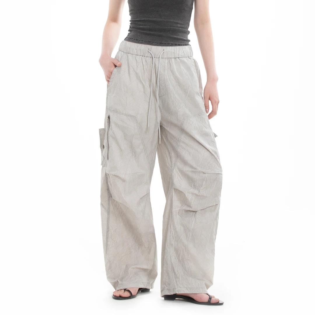 CMF户外机能感运动抽绳纸感纹理设计感褶皱轻薄工装伞兵休闲裤