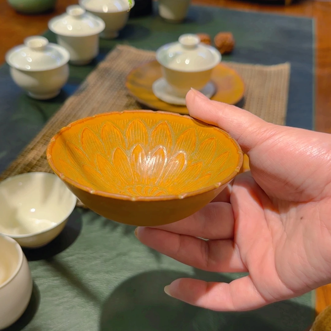 微澜定瓷 唐黄釉斗笠碗150ml