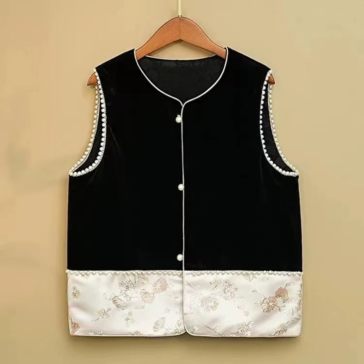 (粉黛）马甲小香风时尚中式秋冬冬季中国风民族风拼接百搭网红马夹