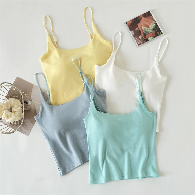 欧若风吊带背心女内搭带胸垫夏季美背文胸内衣一体无袖外穿上衣