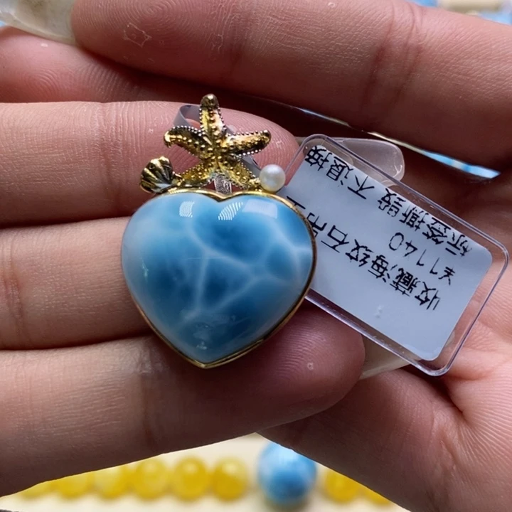 针钠钙石（海纹石）银S925镶嵌颈饰