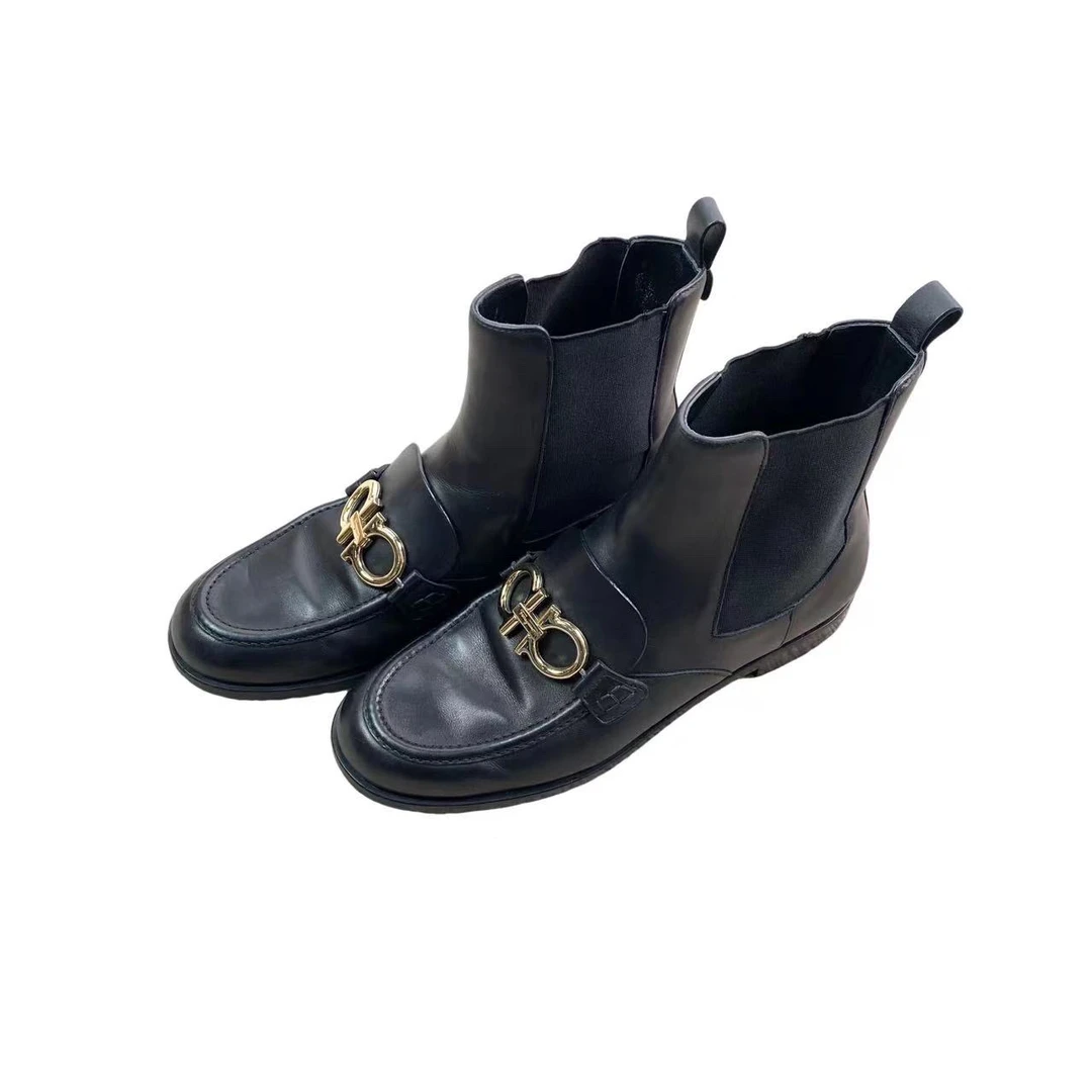 95新 FERRAGAMO/菲拉格慕  aa1583 经典中筒靴 8码