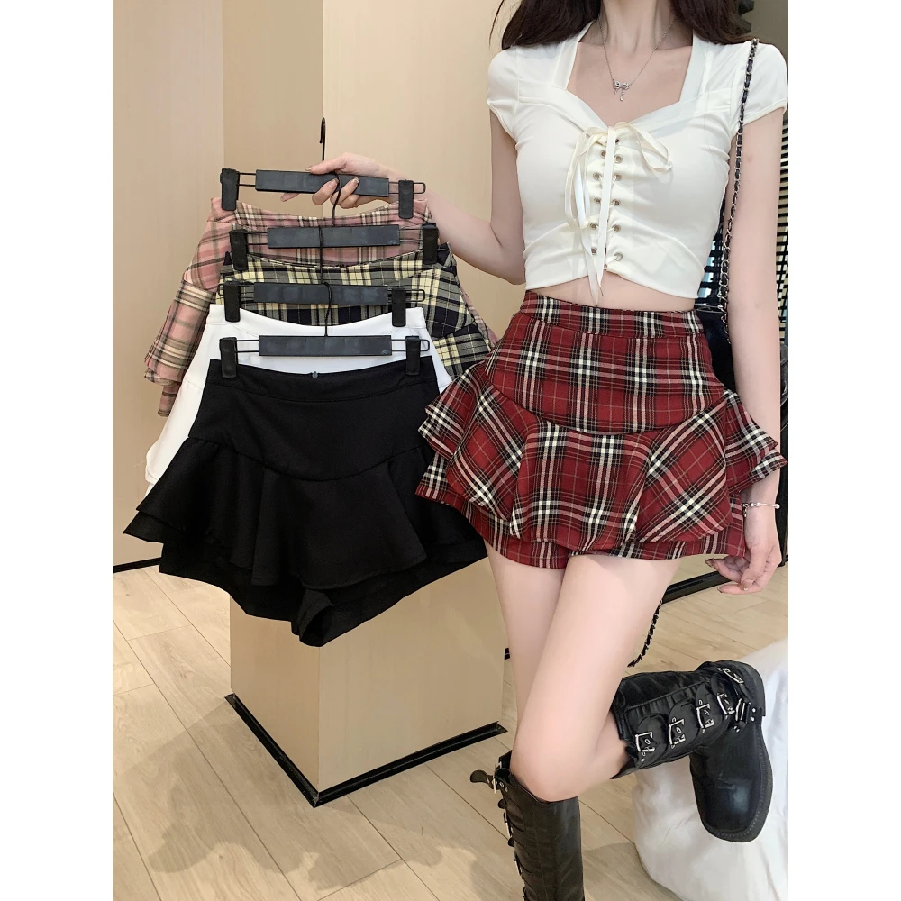 大码半身裙女2025新款夏季高腰显瘦A字短裙胖MM设计感荷叶边裤裙