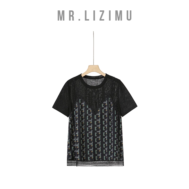 李子木先生拼接假两件t恤短袖女款爆款2025新款上衣「夏上新」D6298