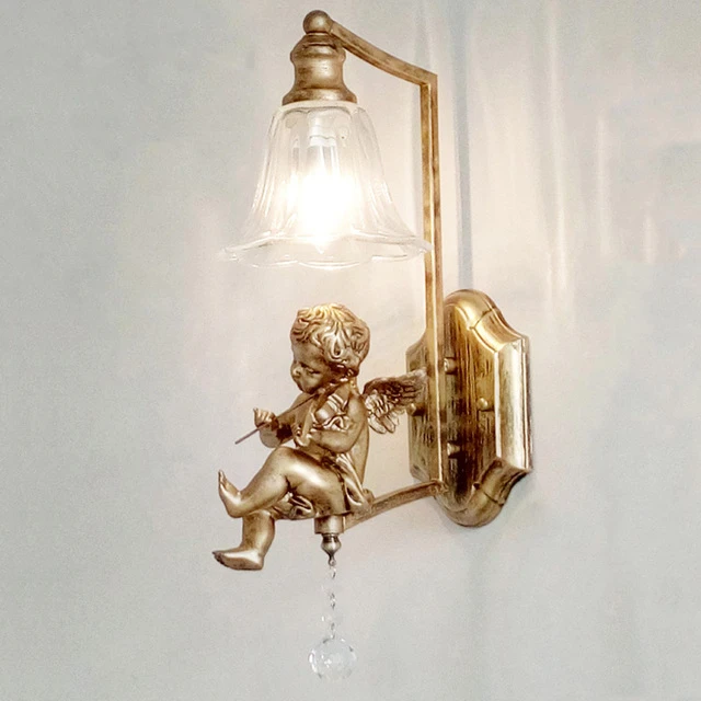 天使壁灯卧室床头灯客厅电视墙免布线充电法式壁灯镜前楼梯过道灯