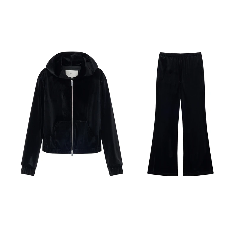 FOURHER 鎏光星黛 奢华醋酸丝绒 运动风拉链卫衣/微喇丝绒裤