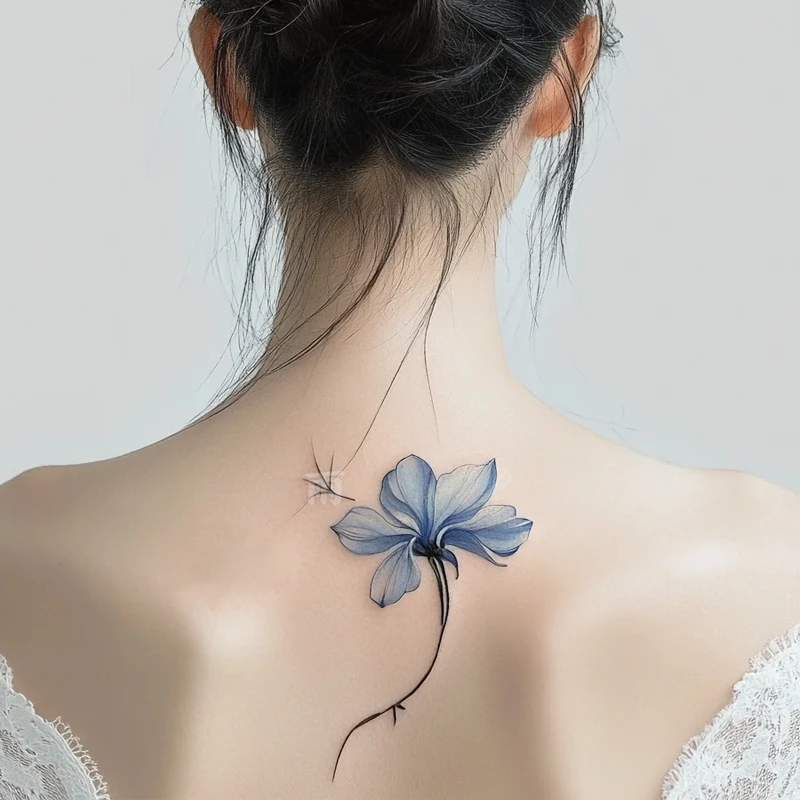 蓝莲花纹身贴小清新后背少女防水持久仿真一次性纯欲风唯美可水洗