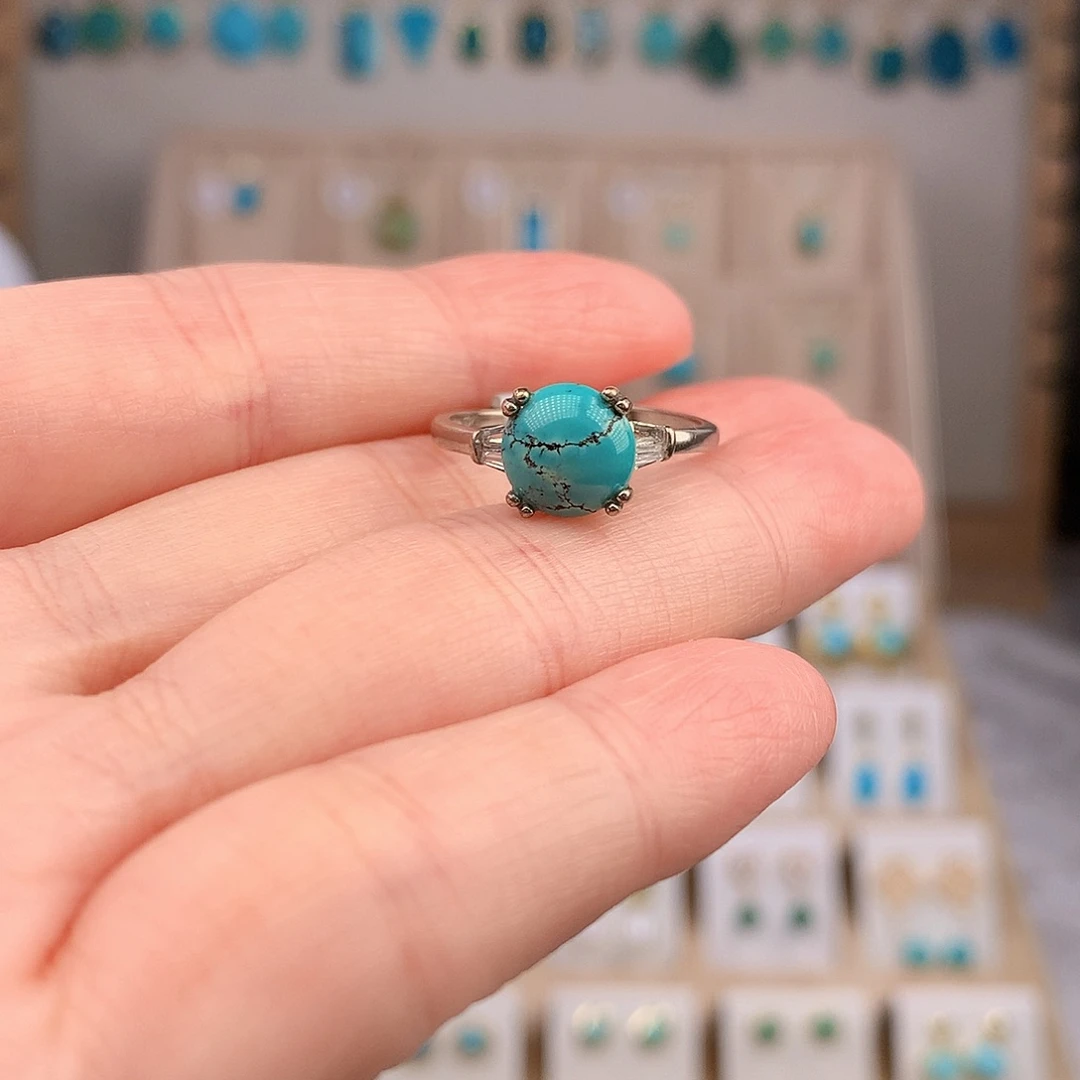 绿松石银S925镶嵌戒指