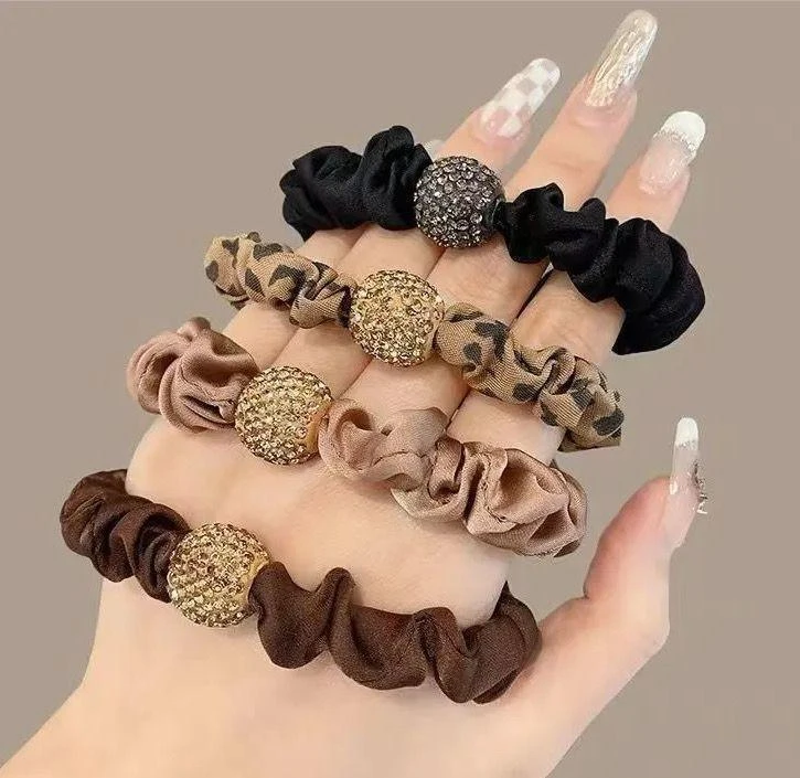 网红水钻发绳成人扎头绳高弹橡皮筋纯色豹纹气质发绳发圈头饰简约