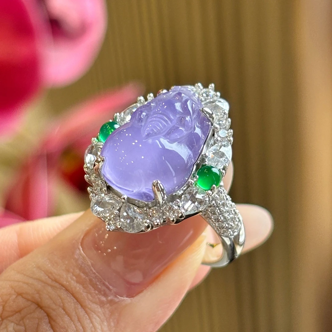 925银合成锆石戒指 VISING珠宝水沫子垫色紫罗兰貔貅戒指招米必备