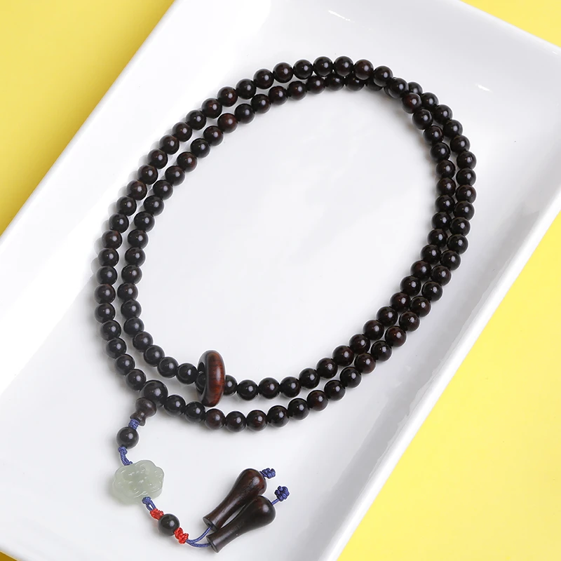 隆华轩小叶紫檀6mm*108颗多圈手链搭配和田玉