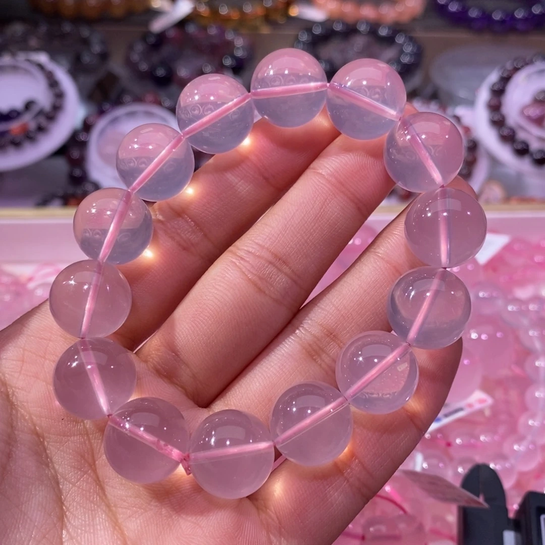 水晶手串未镶嵌粉晶14+