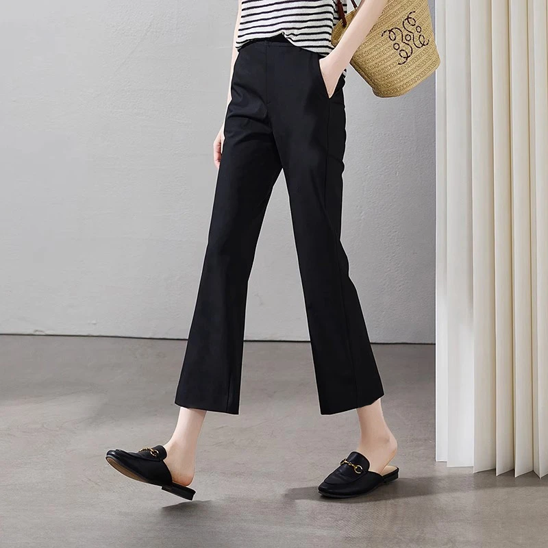 黑色垂感冰丝微喇叭裤夏季薄款2026爆款高腰显瘦弹力修身喇叭裤女