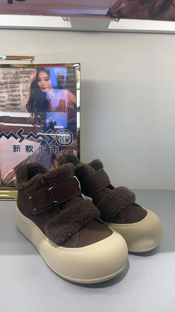 215-295魔术贴高跟厚款深口时尚休闲鞋短靴高帮棉鞋加厚厚底