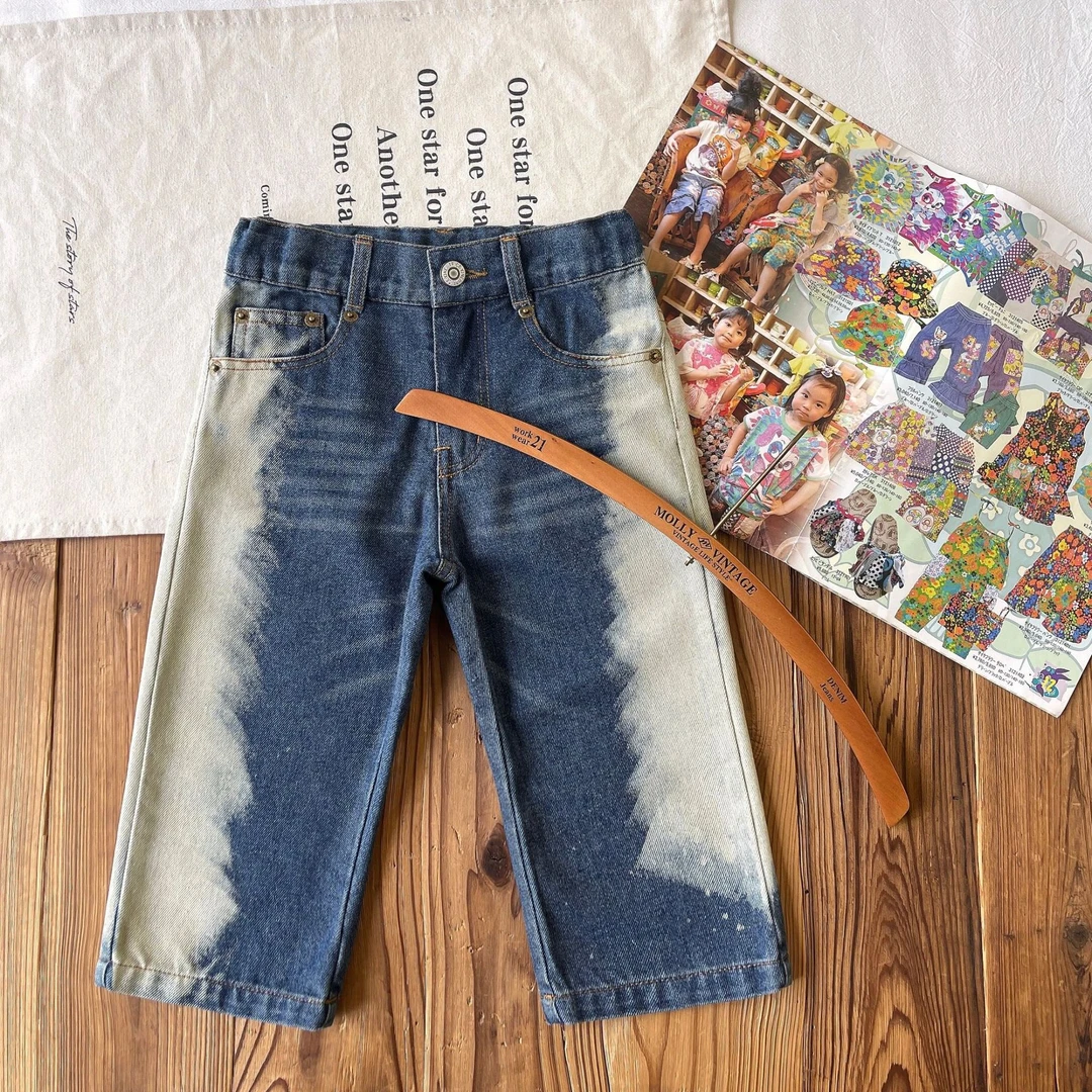 日系童装中古好莱坞儿童扎染渐变牛仔裤