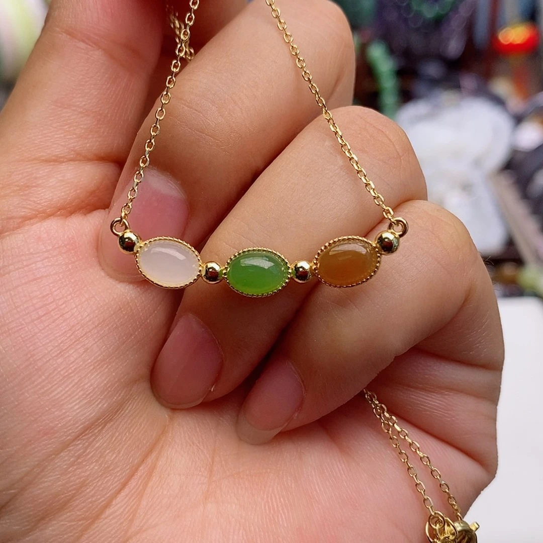 和田玉未镶嵌颈饰和田玉多宝银锁骨链