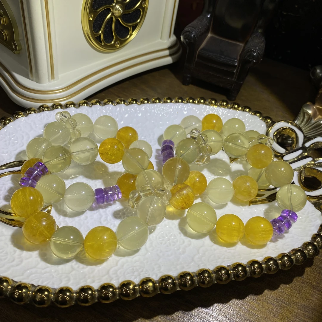 D106-天然高品质大颗粒黄水晶设计款手串-多样性发其一