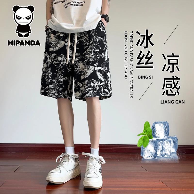 你好熊猫夏季薄款冰丝休闲短裤男士百搭宽松直筒五分中裤