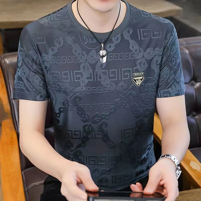 冰丝速干男士t恤短袖夏季半袖体恤潮修身男装休闲薄款圆领上衣服