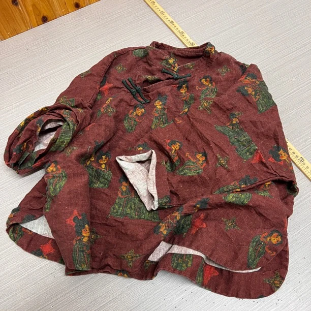 二囍古朴250101(姐姐服)雨露亚麻印花盘扣上衣单层