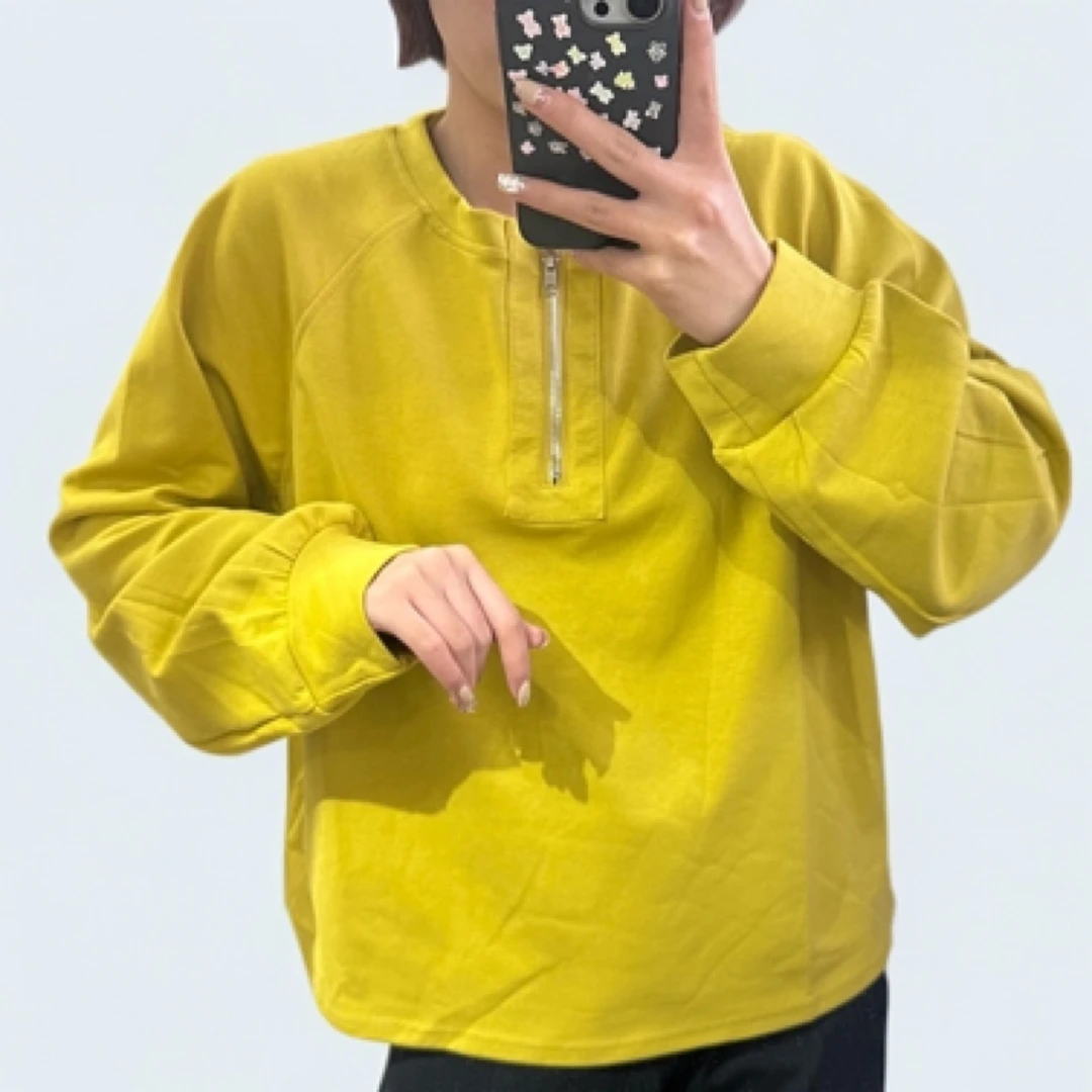 宁加柠-圆领设计小卫衣T恤长袖运动休闲宽松百搭纯色