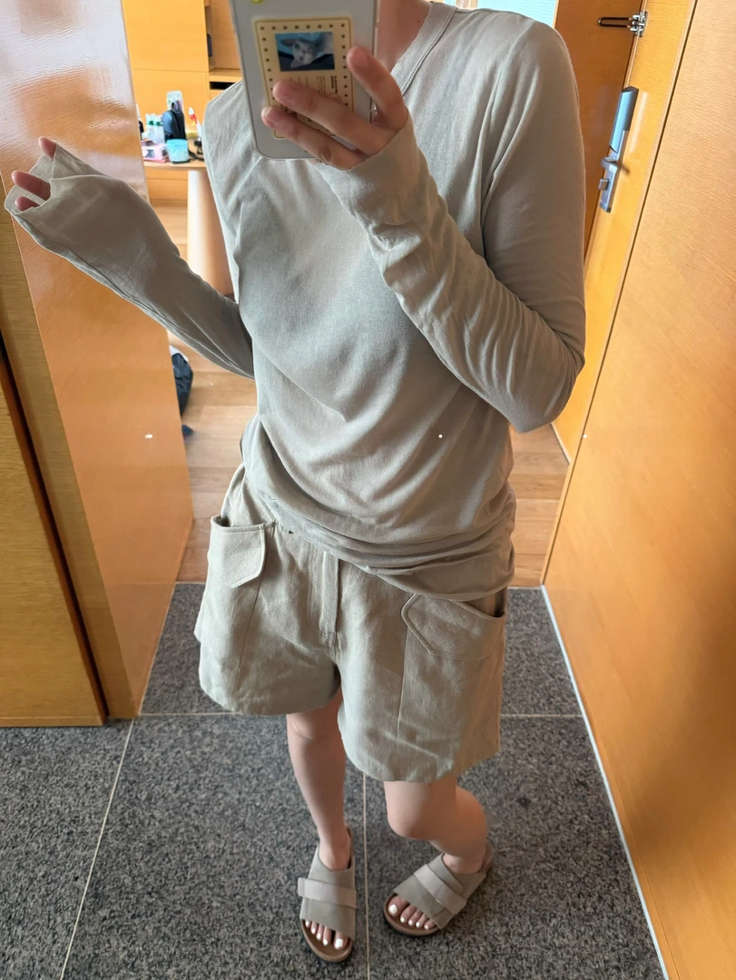 PEACHZHM工装智性调节扣宽松随性休闲松驰阔腿三分短裤女