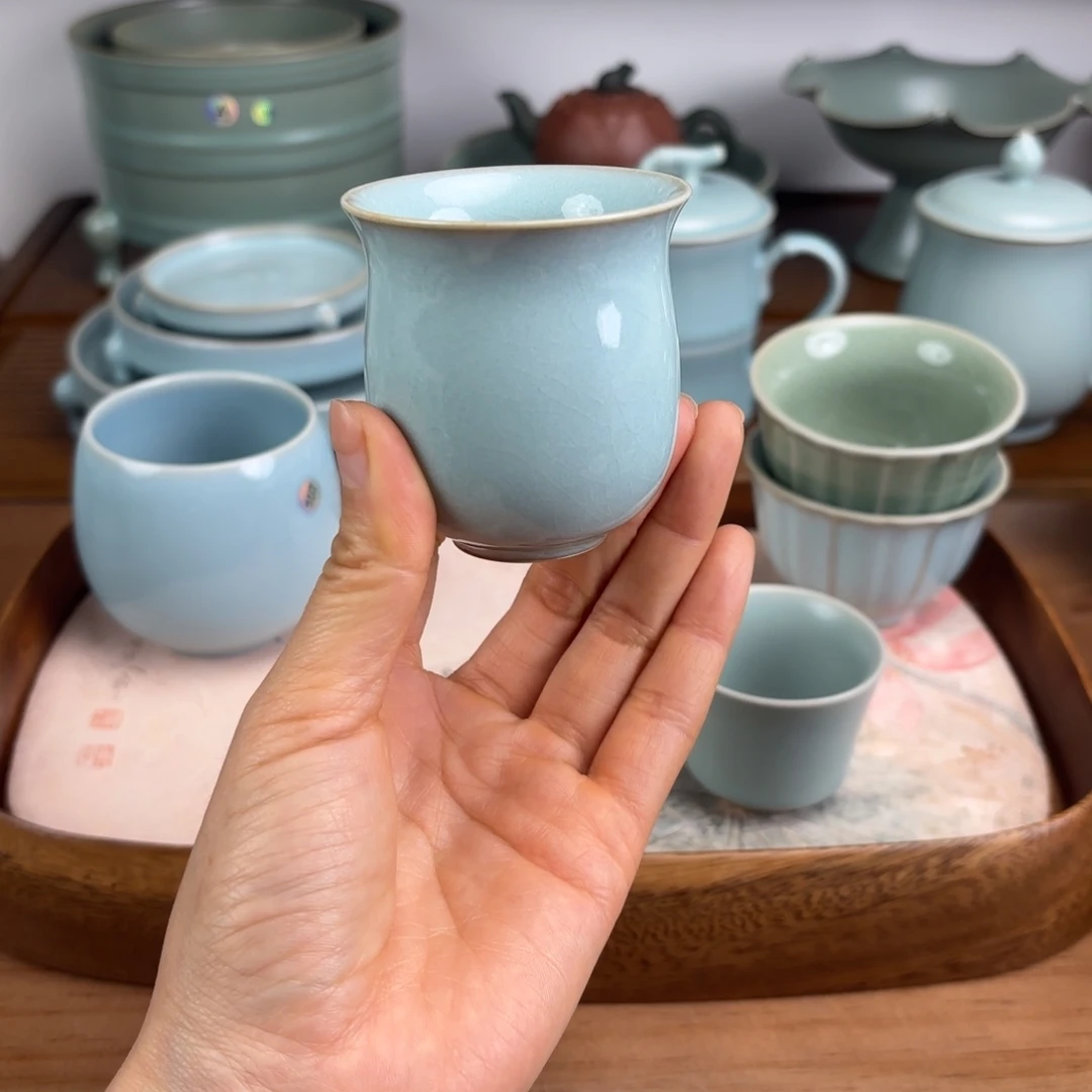 陶瓷杯子天青釉玉兰杯一级品