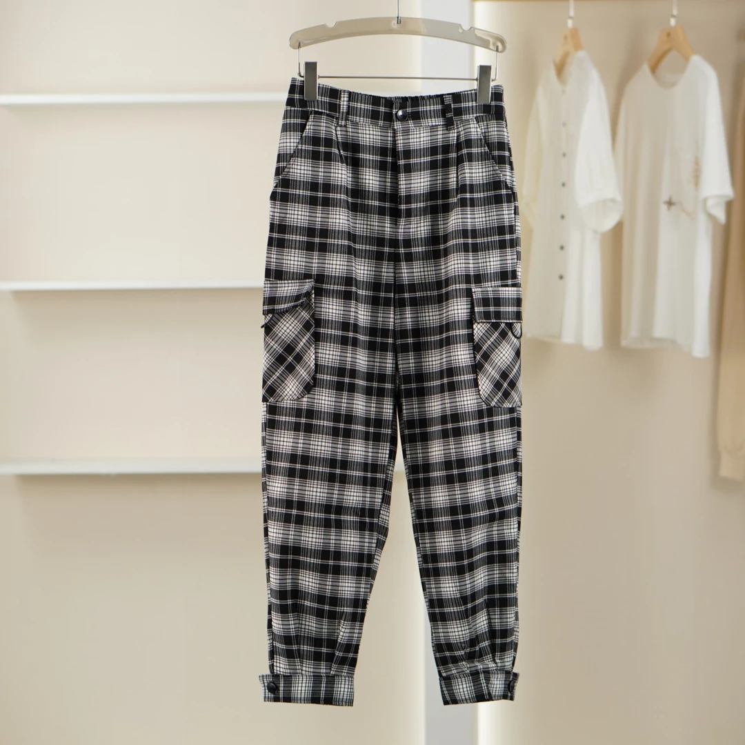 麦迪尚品 5042968 春夏建议休闲格纹工装裤品牌撤柜女装