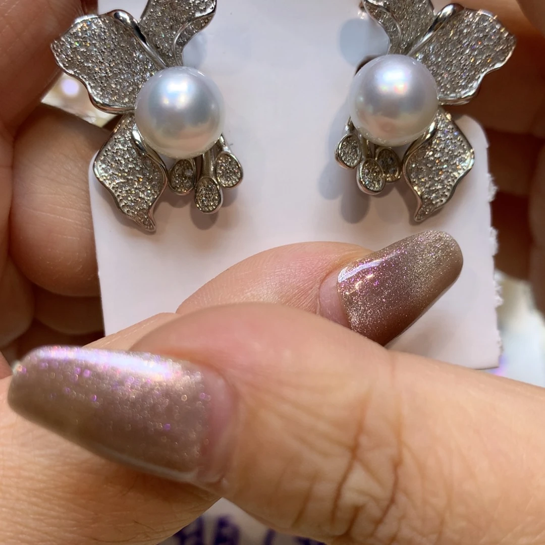 银S925镶嵌海水珍珠耳饰