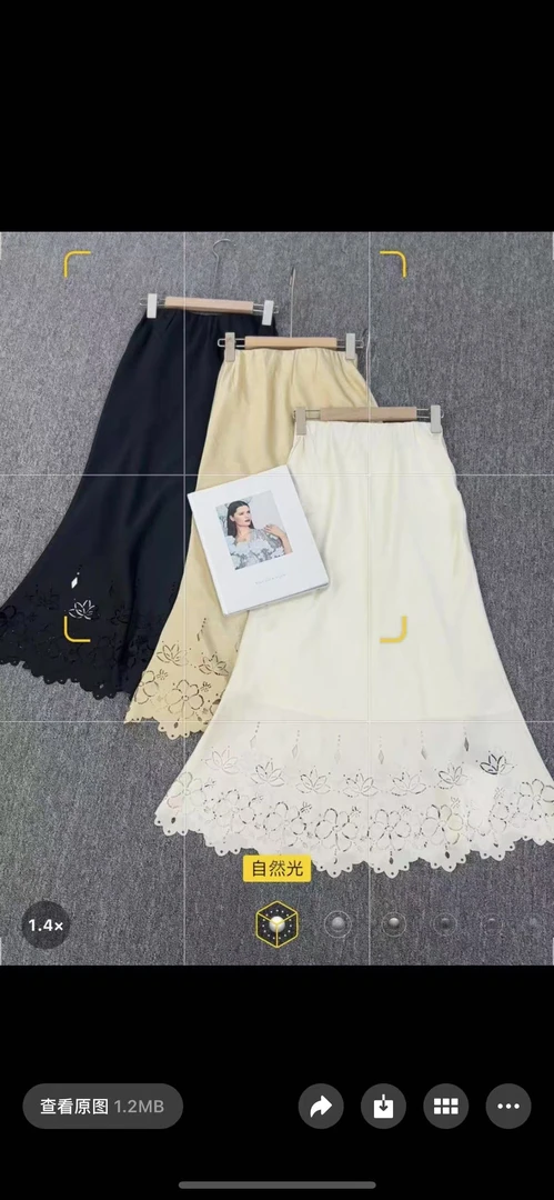 2025夏季镂空刺绣下摆浪漫碎褶侧拉链半裙女1298