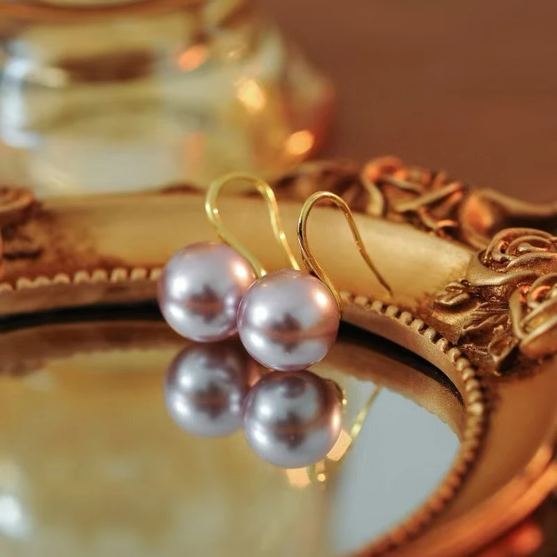 铜合金耳饰 C10360---高跟鞋曼塔玫瑰紫珠珠耳环