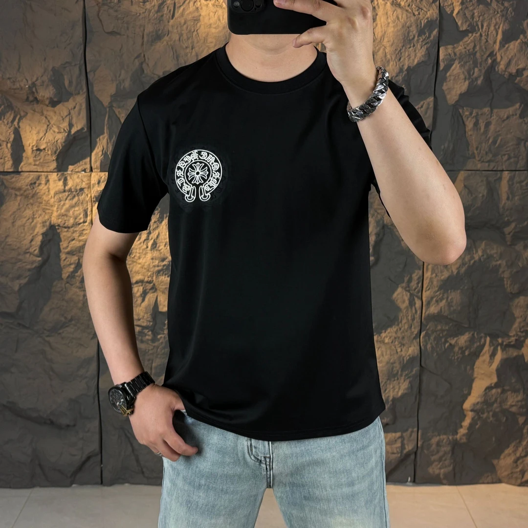 2025男士夏季新款轻奢时尚百搭弹力潮流丝光棉圆领短袖T恤9030