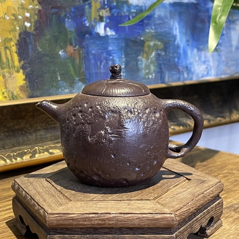 高温石红小品隐龙供春圆珠壶紫砂壶