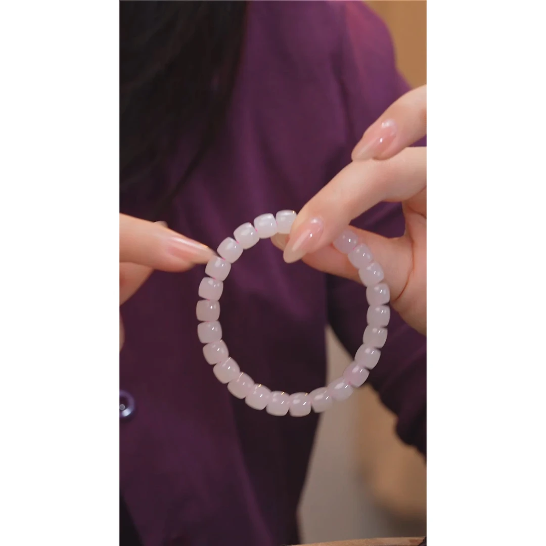 非遗好物分享和田玉未镶嵌手串藕粉 卡7 @@N9114