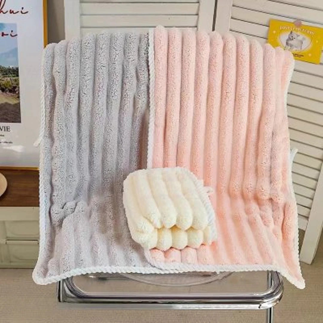 M【糖果条-买一送一】70*140cm珊瑚绒浴巾柔软吸水亲肤透气可机洗
