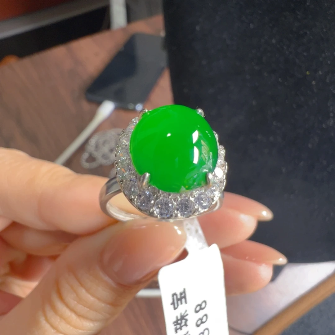 翡翠银S925镶嵌颈饰蛋面戒指