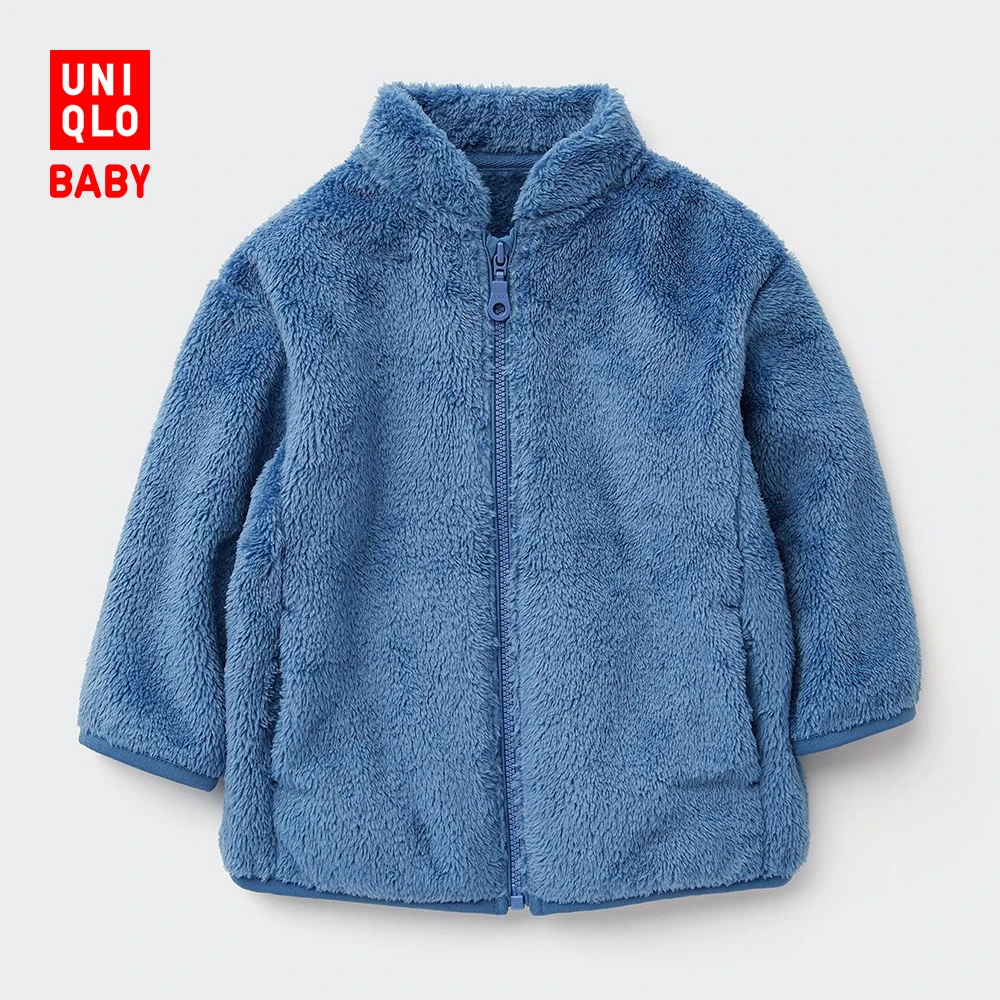 优衣库婴幼儿宝宝长绒摇粒绒拉链茄克长袖外套秋冬抓绒449686