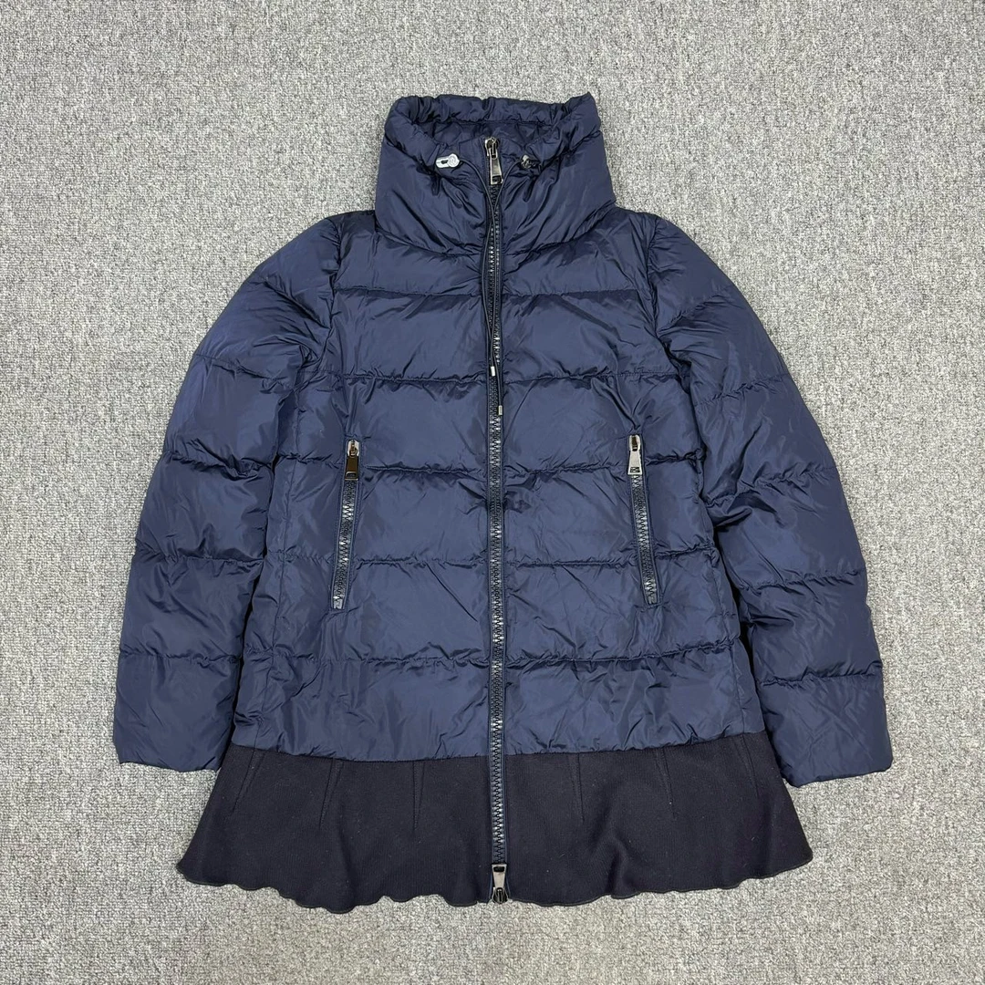 95新 MONCLER 11377183 nz 藏蓝色荷叶边羽绒服外套 0码