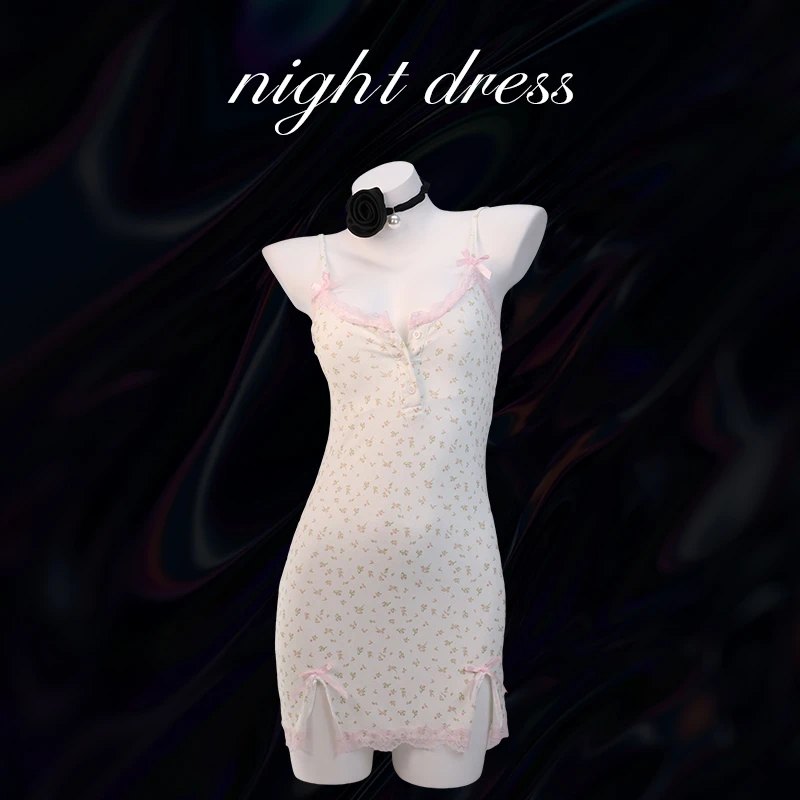 少女【80-140斤】纯欲小碎花吊带睡裙性感微胖舒适显瘦甜美气质睡衣
